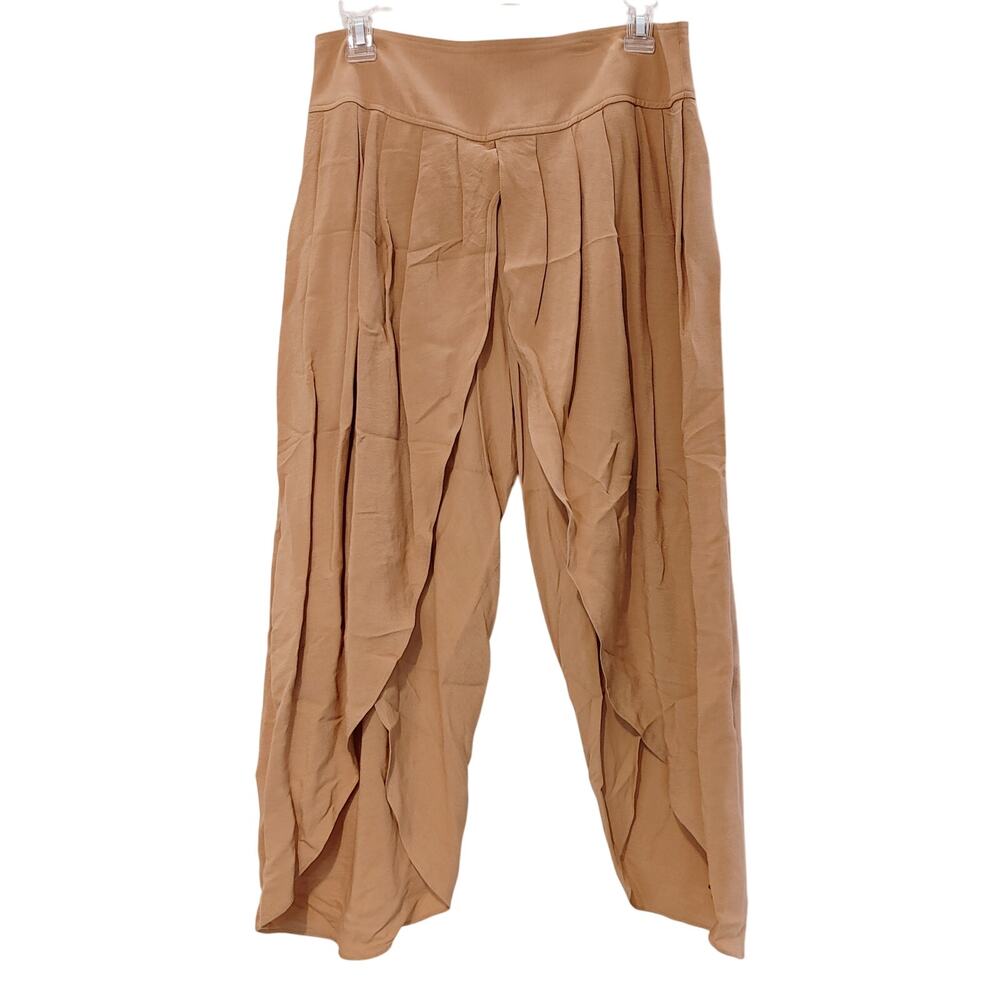 Elevenses Overlay Pants High Waisted Pleated High Low Hem Brown Womens Size 4